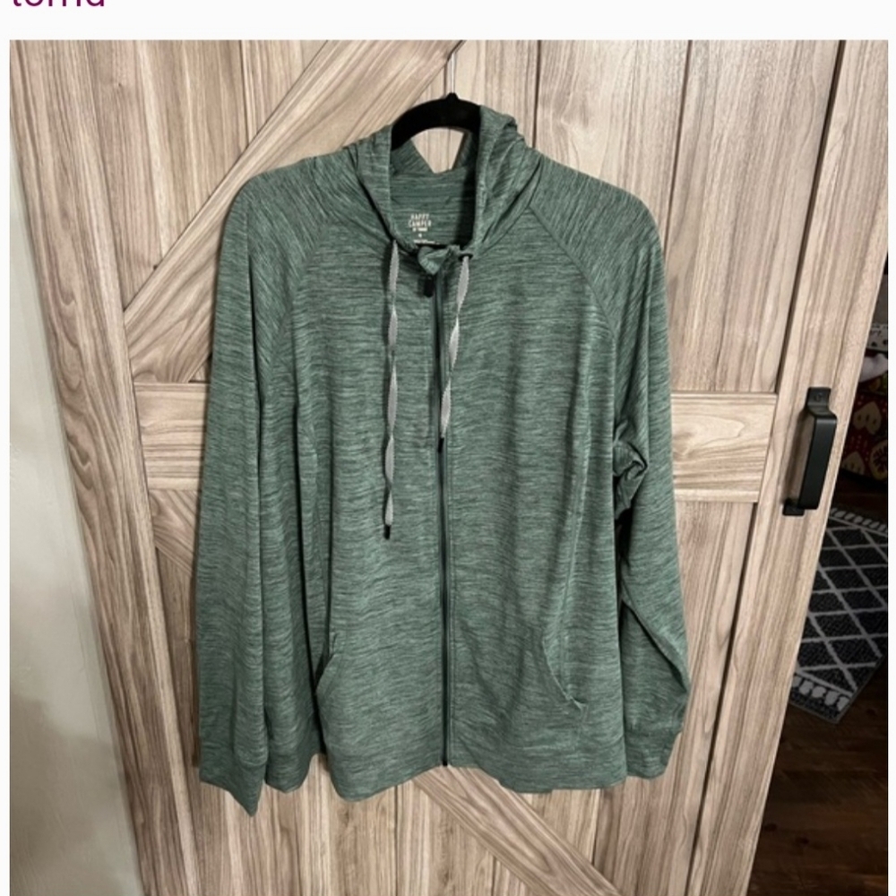 Happy Camper stretch material olive green jacket by TORRID w/ hood Worn twice.